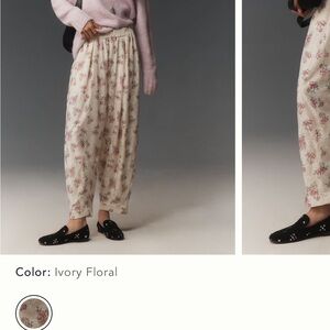 Anthropologie Ivory Floral Wide Leg Pants